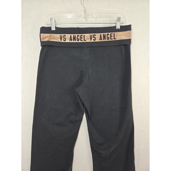 Victoria's Secret Angel Foldover Black & Rose Gold Foil Yoga Pants Large SHORT - Picture 1 of 8